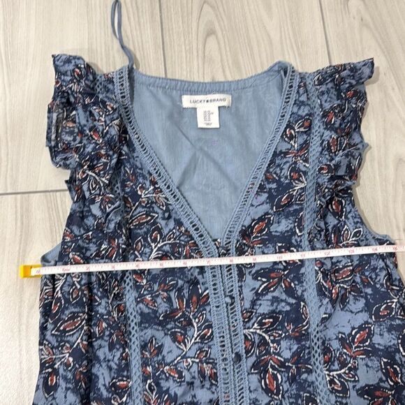 Lucky Brand Blue Floral Ruffle Cap Sleeve Short Cotton Dress V-neck Button Front - Picture 3 of 7